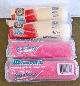(2)Sherwin Williams Contractor Series 9"/ 1/2" nap Lambskin Pelt Roller Covers & (2) Wallace's 9"/1/2" nap Roller Covers