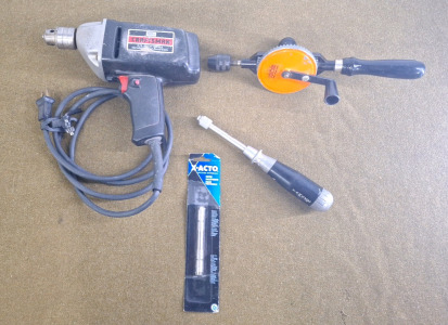 (1) Craftsman 3/8" Electric Drill, (1) Schroder Hand Drill, (1) Yankee Push Drill & (1) X-Acto Pin Vise