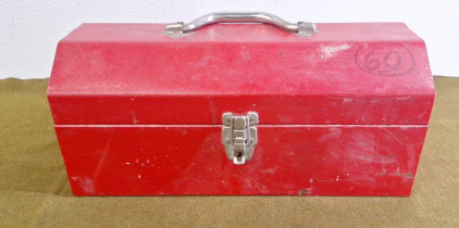 (1) Red Metal Toolbox W/ Tray & Assorted Hand Tools