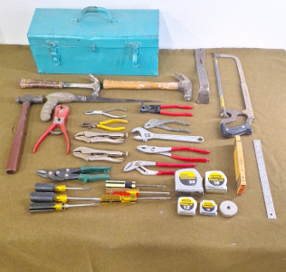 (1) Blue Metal Toolbox W/ Assorted Hand Tools