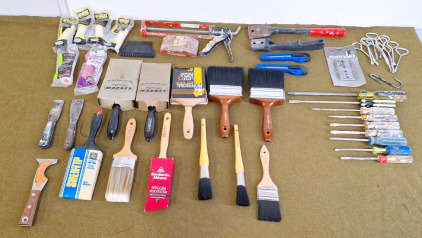(11) Assorted Paintbrushes, (2) Putty Knives, (1) 5-In-1 & More