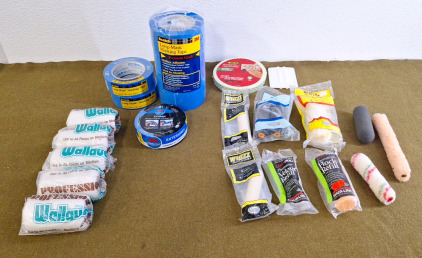 (5) 4" Roller covers, (11) Assorted Rolls Of 3M Blue Tape & More