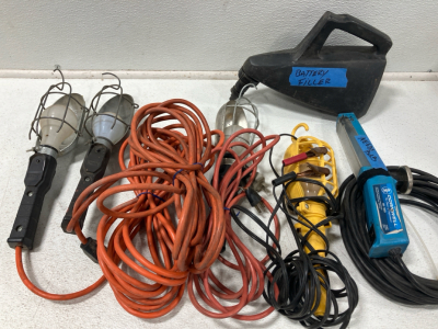 Assorted Shop/ Mechanic Lights plus Battery Filler