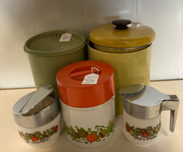 (1) Vintage 70&rsquo;s Metal Canister Set (2) Vintage Tupperware Sets
