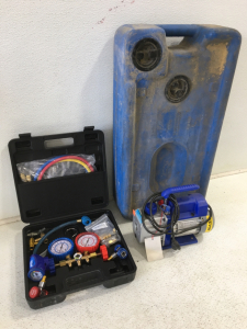 AC Manifold Kit, Oil Drain Pan and Vacuum Pump