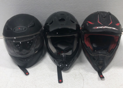 (2) Motocross Helmets Size Large (1) Motorcycle Helmet Size Small