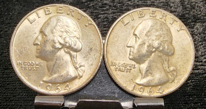 (2) 1964 90% Silver Quarters -Verified Authentic