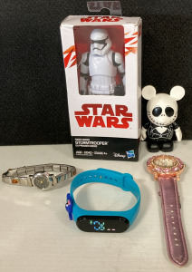 Collectible Star Wars Stormtrooper, Collectible Disney Vinylmation, Stitch Fitbit (Works), Vintage Italian BlinQ Watch W/ Charms