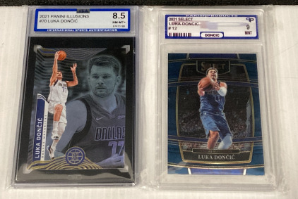 2021 Panini Illusions #70 Luka Dončić ISA 8.5 & 2021 Select Luka Dončić #12 Parish Products 9 Mint