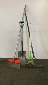 Shovel, (2) Rakes, Scraper