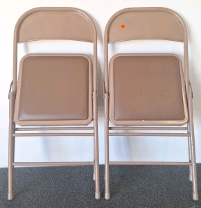 2 Brown Metal Folding Chairs