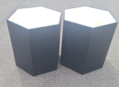 2 Hexagon Marble/Wood Stools