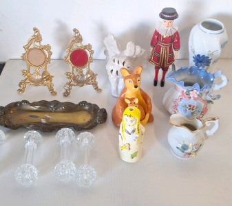 Collectable Doll, Necklace Stand, Mini Pitchers & Flower Vase