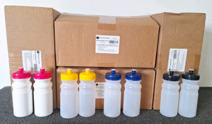 4 Boxes Of 24 Pk Black/Pink/Yellow/Navy 20oz Sports Bottles 96 Total