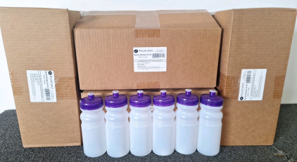 4 Boxes Of 24 Pk White/Purple 20oz Sports Bottles 96 Total