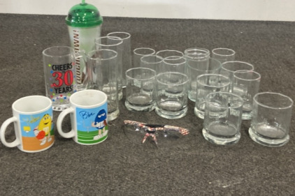 Assorted Glassware, Safety Glasses