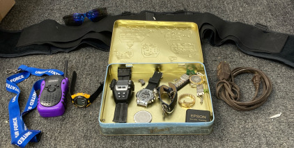 Watches, walkie talkie, and sun glasses. BB9