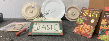 China, Cookbooks, & Wooden Sign. BB71