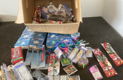 Box Full of Knick Knacks Including Cigarette Holders, Screwdriver Sets, Body Jewelry, Push Lamps, Necklaces, Keychains, Rose With Earings