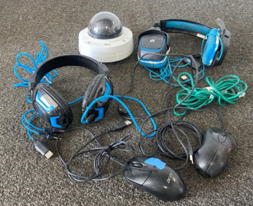 (2) Gaming Headphones, (1) Security Camera, (2) Mouses And More