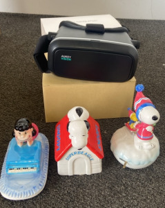(3) Vintage Peanuts Music Boxes, Aukey VR Glasses