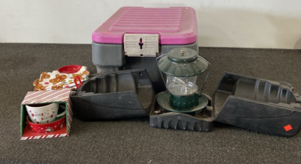 Rubbermaid Action Packer, Coleman Lamp, Christmas Decor
