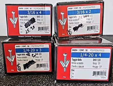 (4) Boxes Of Assorted Sized Midwest Toggle Bolts