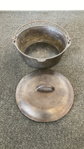 (1) 36&rdquo;x Apprx 20&rdquo; Tanned Leather, Cast Iron Dutch Oven