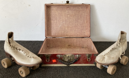 Vintage Pair Of Roller Skates In Case