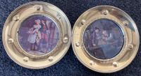 (3) Brass Plates 2 W/ Pictures In The Middle, (1) Shelf Clock, And More! - 2