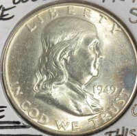 1949 MS68FBL RARE Full Bell Line Franklin Half Dollar - 3