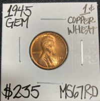 1945 MS67RD Gem Wheat Copper Penny