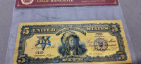 (1) 1899 24k gold Foil US $5 Bill banknote With COA