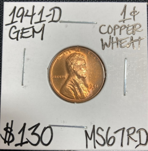 1941-D MS67RD Gem Wheat Copper Penny