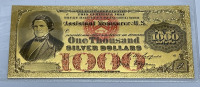 1878 $1000 Silver Dollar Certificate 99.9% Pure 24k Carat Gold Foil Banknote W/ COA - 2