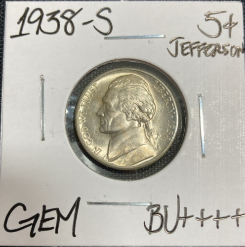 1938-S Gem BU++++ Mint State Jefferson Nickel