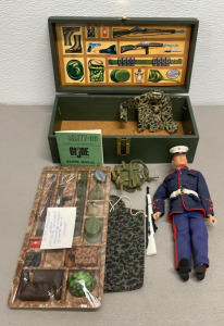 1964-69 Hasbro Gi Joe “Original Marine Equipment Footlocker W/ Figure, Equipment, And Marine Manual (All Original),