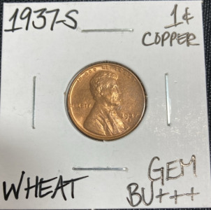 1937-S Gem Bu+++ Wheat Copper Penny