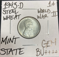 1943&ndash;D Gem BU++++ WWII Steel Wheat Penny