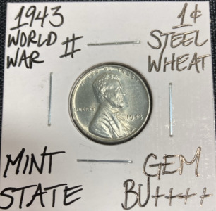 1943 Gem BU++++ WWII Steel Wheat Penny