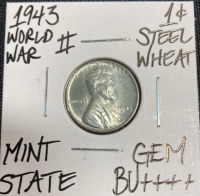 1943 Gem BU++++ WWII Steel Wheat Penny
