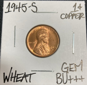 1945-S Gem Bu+++ Wheat Copper Penny