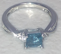 (1) Size 10 Aqua Blue Aquamarine Square Cut .925 Ring - 2