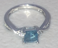 (1) Size 10 Aqua Blue Aquamarine Square Cut .925 Ring - 3