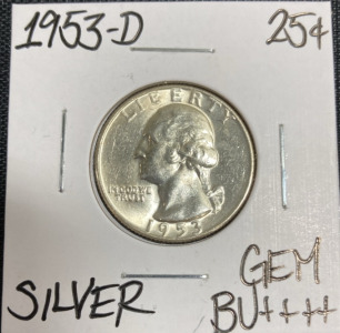 1953-D Gem BU++++ Silver Washington Quarter