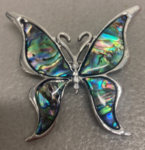 (1) Natural Abalone Shell Silver Butterfly broach/Pin