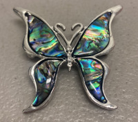 (1) Natural Abalone Shell Silver Butterfly broach/Pin - 2