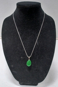 Green Jade Gemstone Teardrop 24" .925 Necklace