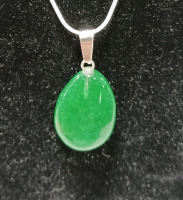 Green Jade Gemstone Teardrop 24" .925 Necklace - 2