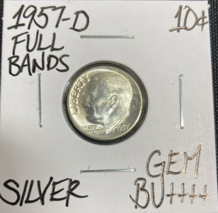 1956-D Gem BU++++ Full Bands Silver Roosevelt Dime